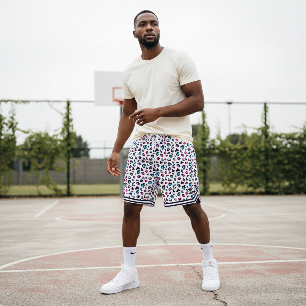 Leopard Short White - Pantaloncini Basket Animalier | Rook Basketball